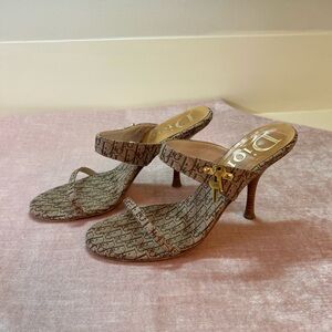 Christian Dior Jacquard Beige Strappy Heels With Lock and Key